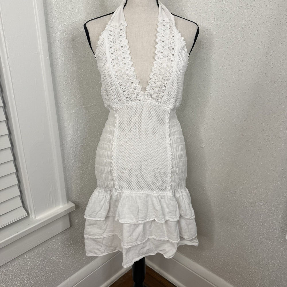 White Halter Dress 100% Cotton, Summer Spring Beach, Size XL